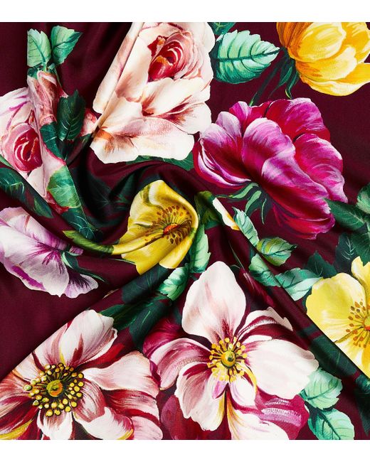 Foulard en satin de soie a fleurs Dolce & Gabbana en coloris Multicolor
