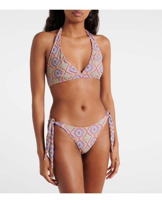 Etro Pink Monogram-Print Halterneck Bikini