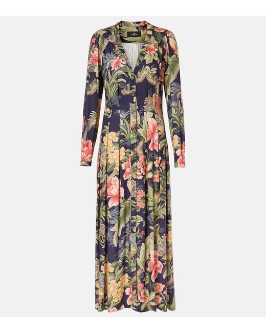 Etro Multicolor Jersey And Fil Coupe Jacquard Maxi Dress