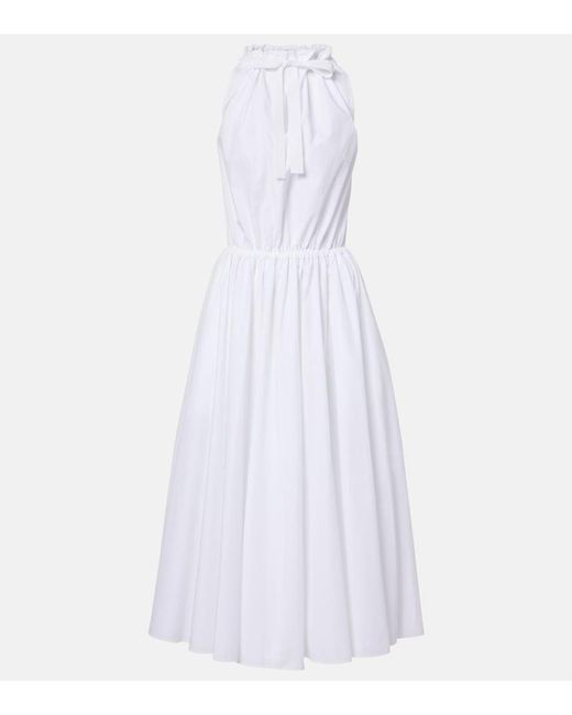 Patou White Gathered Cotton Midi Dress