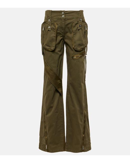 Blumarine Green Mid-Rise Flared Cargo-Jeans