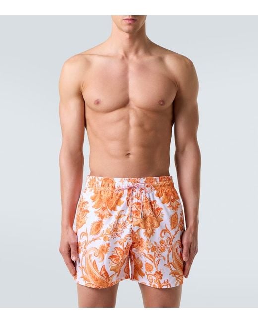 Etro Orange Paisley Swim Trunks for men