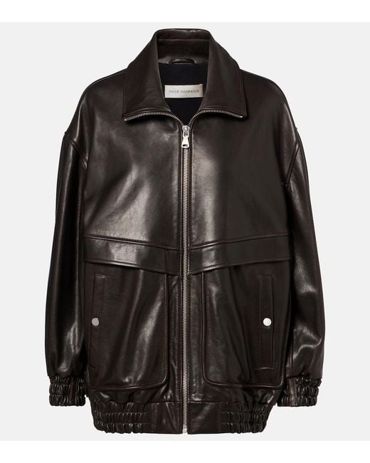 Nour Hammour Black Beck Leather Bomber Jacket