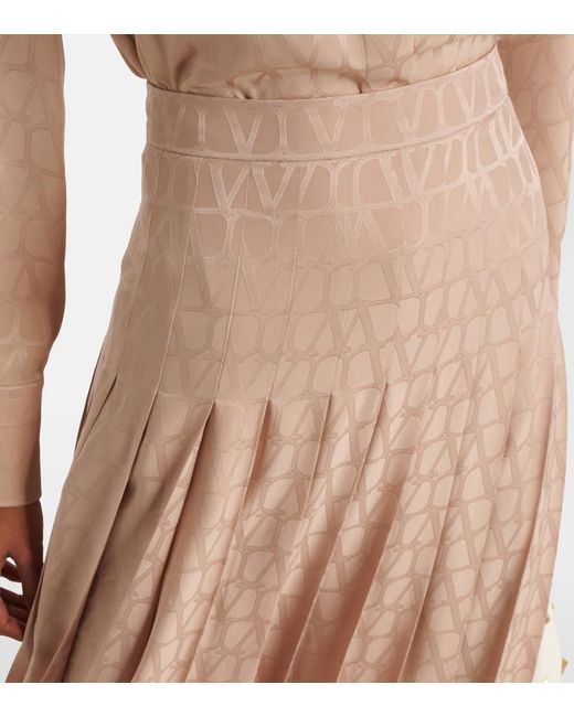 Valentino Natural Toile Iconographe Pleated Silk Midi Skirt