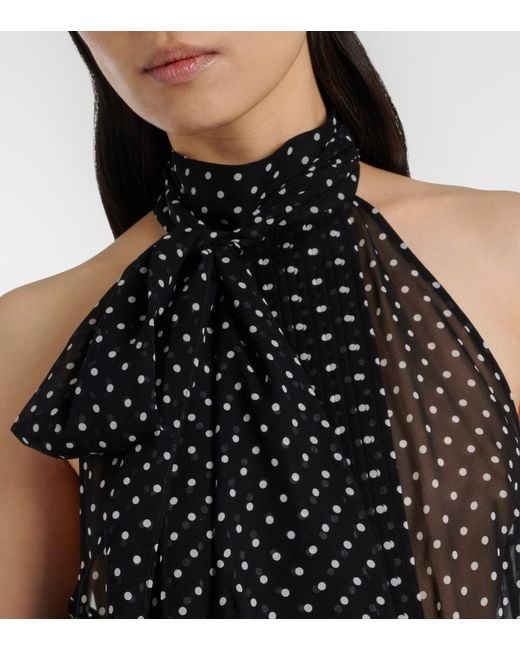 Tom Ford Black Draped Polka-Dot Silk Blouse