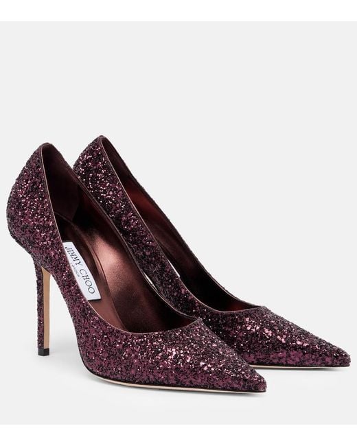 Jimmy Choo Purple Love 100 Glitter Pumps