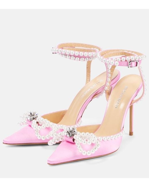 Mach & Mach Pink Double Bow 110 Embellished Satin Pumps