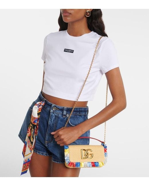 Dolce & Gabbana Blue 3.5 Small Raffia-Effect Crossbody Bag