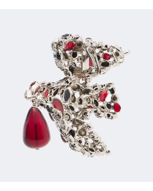 Saint Laurent Red Dove Embellished Clip-On Earrings