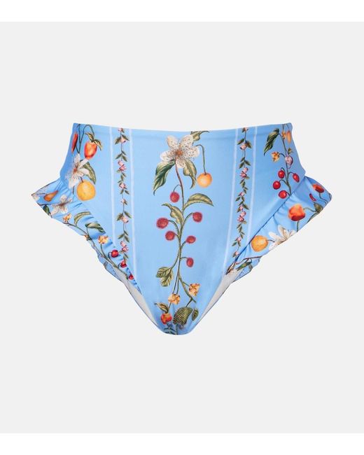 Agua Bendita Blue Jengibre Printed Ruffled Bikini Bottoms