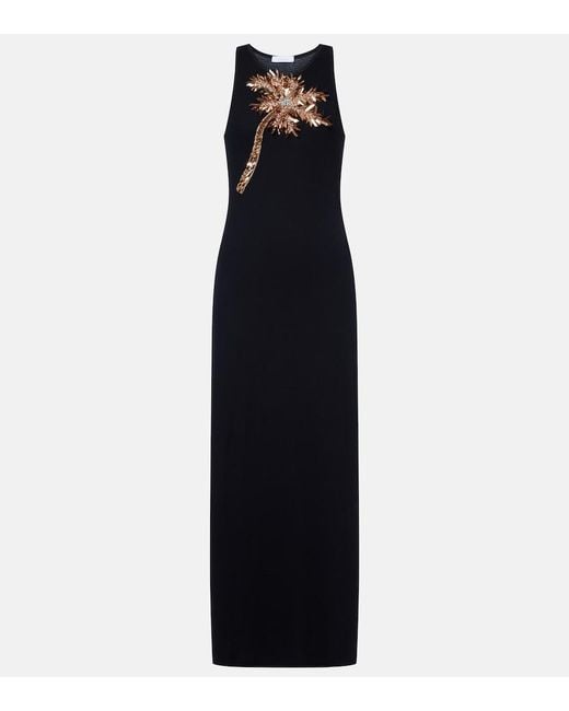 Rabanne Black Embellished Cotton-Blend Maxi Dress