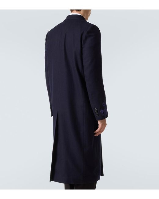 Dries Van Noten Blue Floral Double-Breasted Wool Coat for men