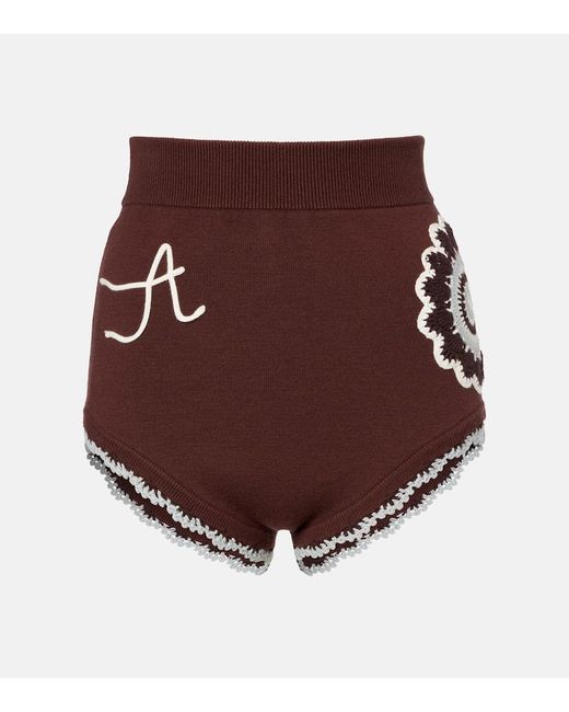 ALÉMAIS Brown High-Rise Shorts Mit Haekelstrick