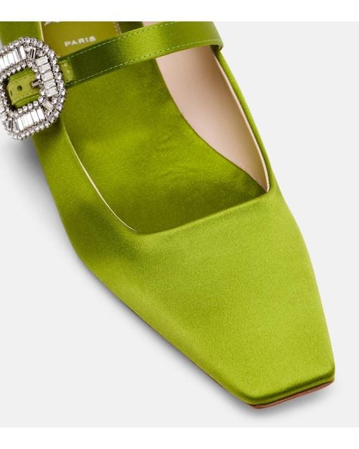 Roger Vivier Green Belle Vivier 25 Satin Mary Jane Flats