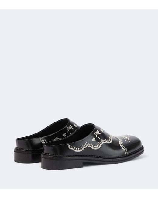 Simone Rocha Black Embroidered Floral Leather Mules for men