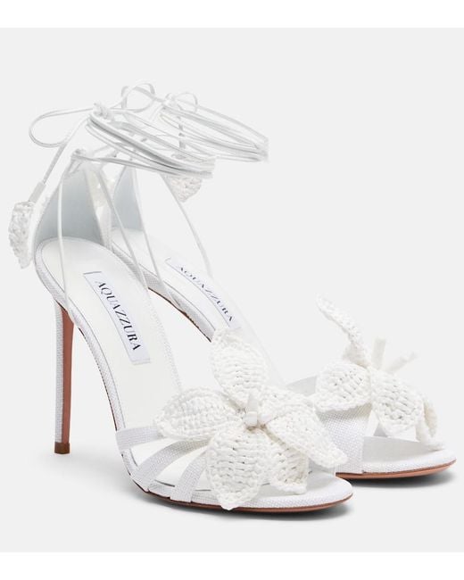 Aquazzura White Calypso Leather-Trimmed Raffia Sandals