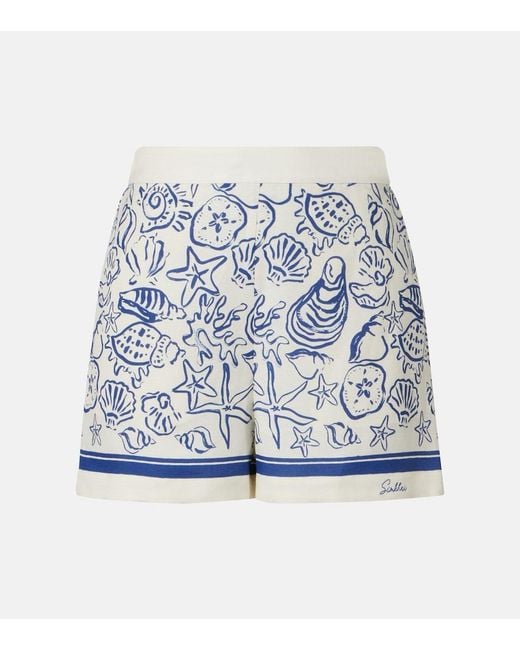 Jonathan Simkhai Blue Keaton Printed Linen-Blend Shorts