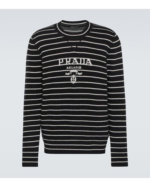 Pullover in lana e cashmere a righe con logo di Prada in Black da Uomo