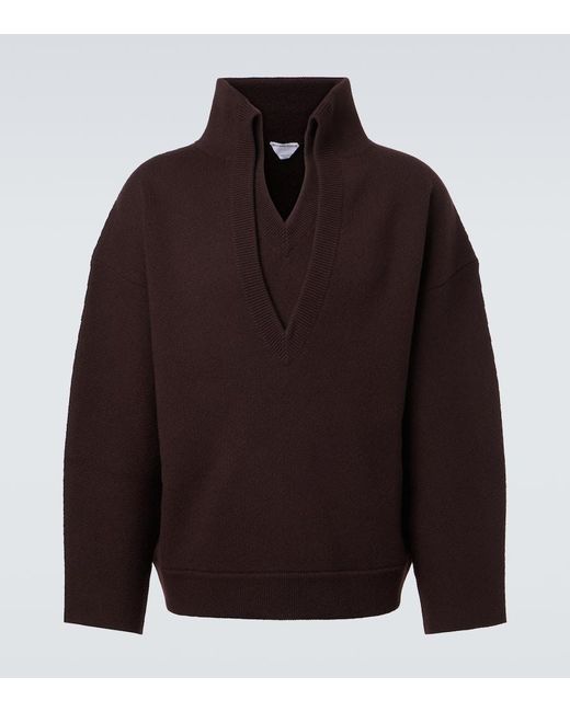 Bottega Veneta Brown Ribbed-Knit Wool Sweater for men