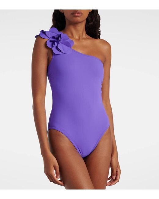 Karla Colletto Blue Tess Floral-applique Swimsuit