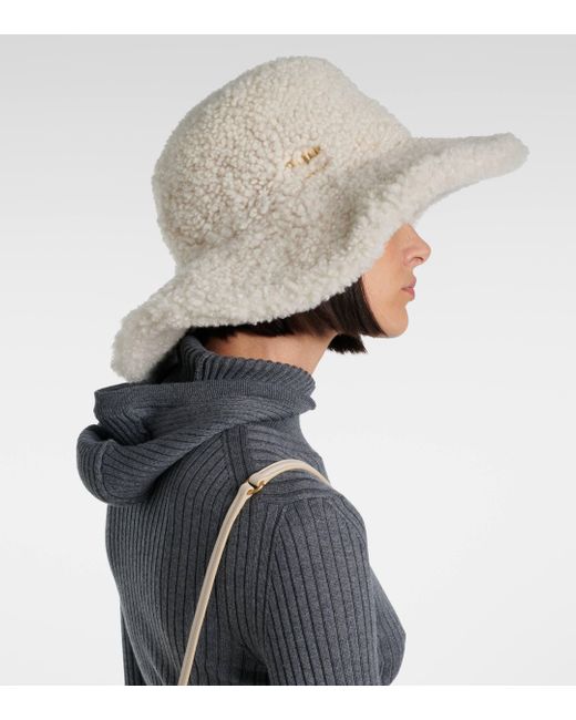 Miu Miu Natural Logo Shearling Hat