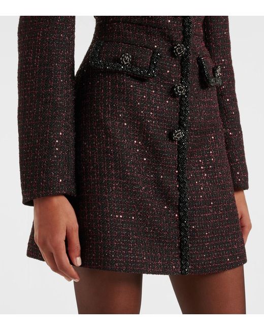 Self-Portrait Black Sequined Tweed Minidress