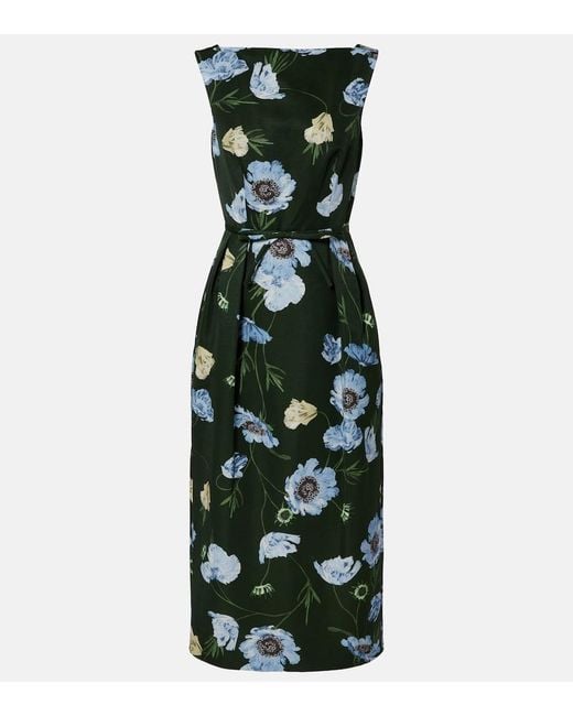 Erdem Green Floral Cotton-Blend Faille Midi Dress