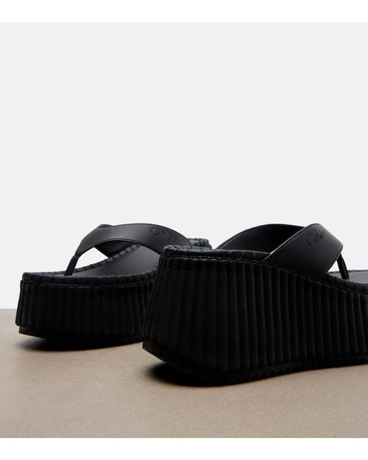 Chloé Black Nama Leather Platform Thong Sandals