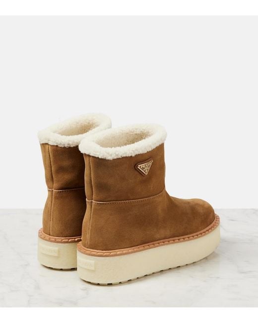 Prada Brown Ankle Boots Aus Veloursleder Mit Shearling