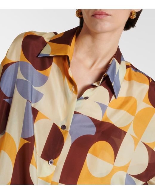 Camicia in seta con stampa di Dries Van Noten in Natural