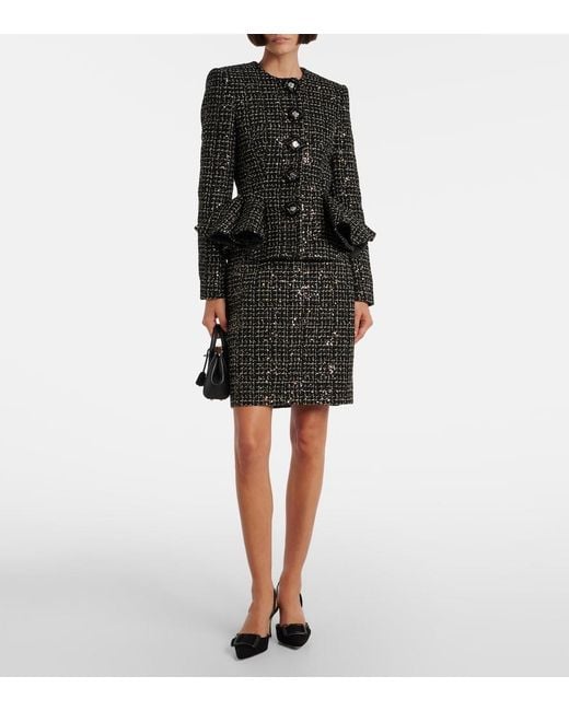 Safiyaa Black Tomomi Sequined Peplum Tweed Jacket