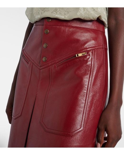 Chloé Red Leather Midi Skirt