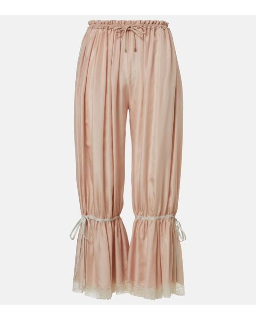 Chloé Women's Natural Lace-Trimmed Silk Ponge Cropped Pants