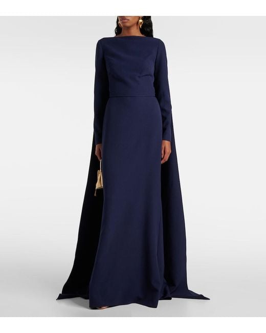 Safiyaa Blue Ginevra Caped Crepe Gown