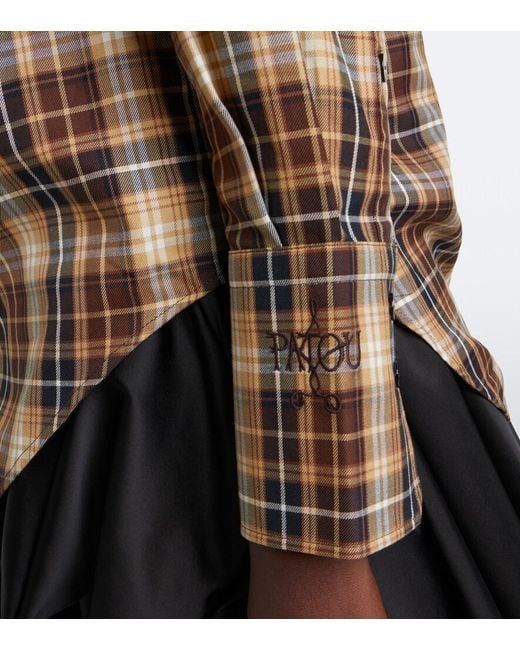 Patou Brown Bow-Detail Checked Cotton Shirt