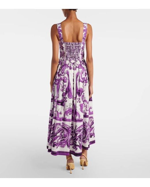 Long Poplin Dress With Majolica Print Dolce & Gabbana en coloris Purple