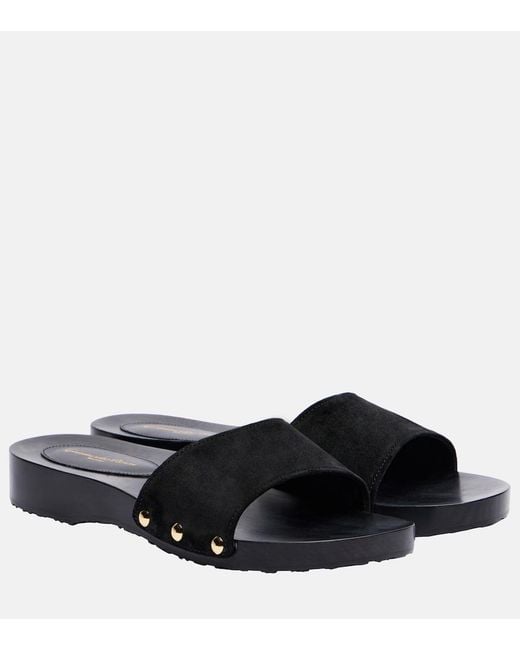 Gianvito Rossi Black Riviera Suede Slides