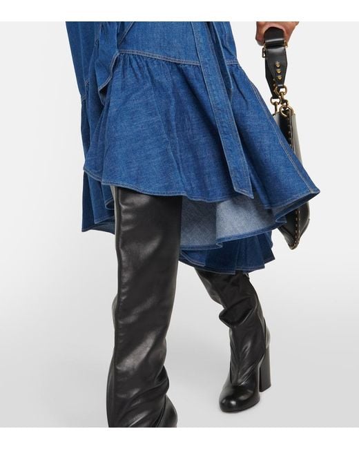 Polo Ralph Lauren Blue Ruffled Cotton Chambray Wrap Skirt