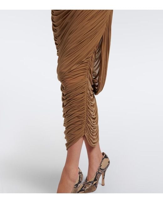 Magda Butrym Brown Draped Ruched Jersey Midi Skirt