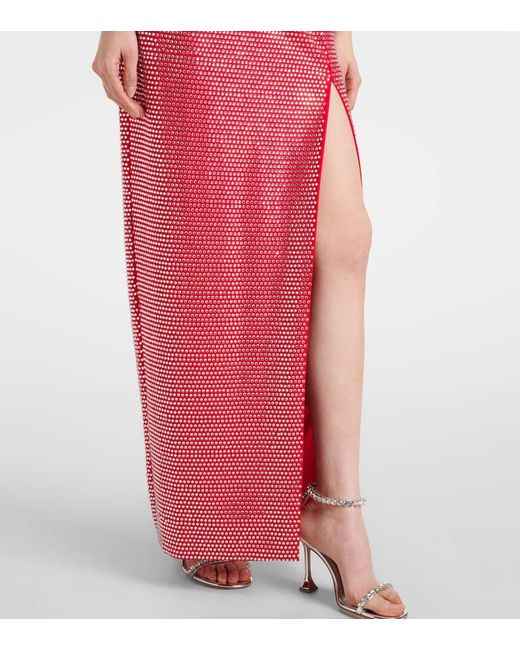 Area Red Crystal-Embellished Halterneck Gown