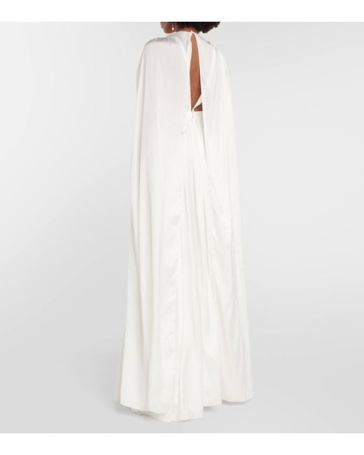 Safiyaa White Satin Cape Gown