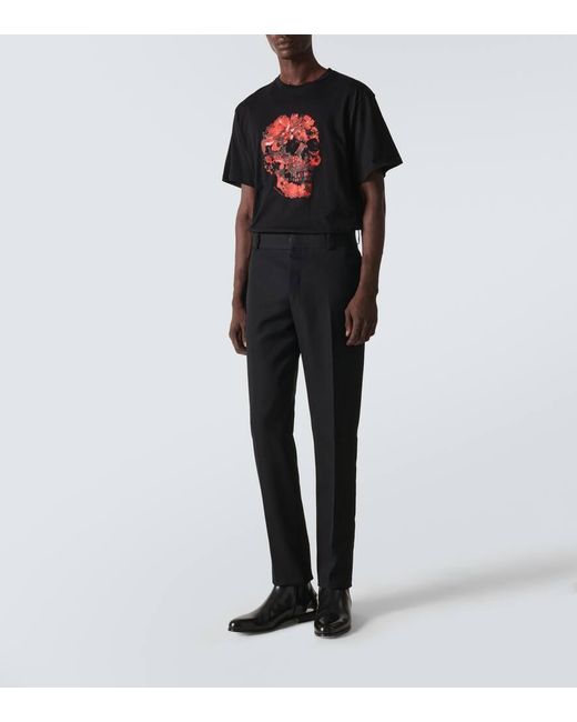 T-shirt in jersey di cotone con stampa di Alexander McQueen in Black da Uomo