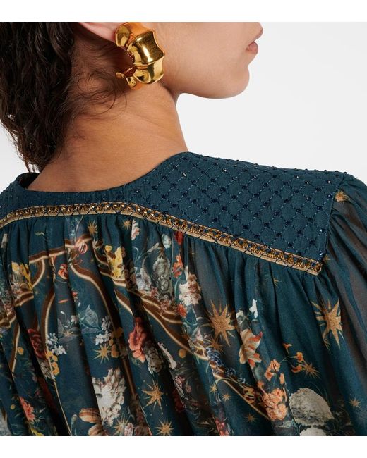 Camilla Blue Verzierte Robe aus Seiden-Crepe