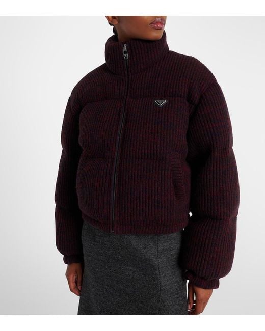 Prada Purple Cropped Wool And Cashmere Down Jacket