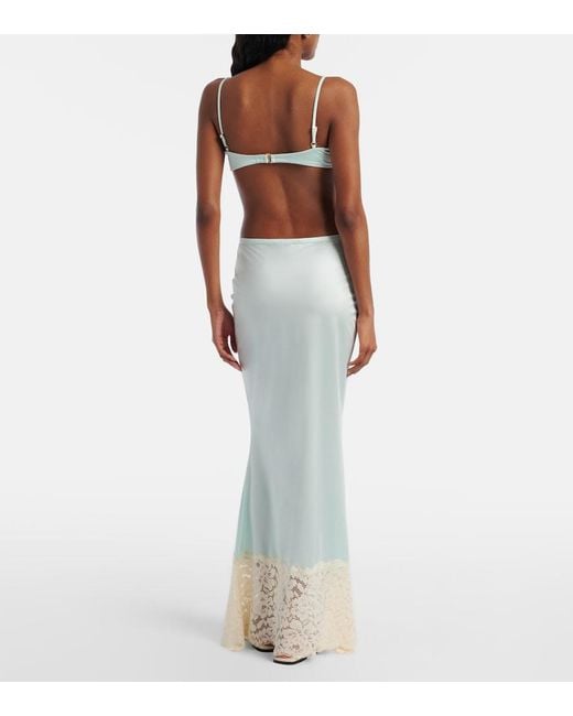 Montce Blue Natalia Lace-Trimmed Satin Slip Skirt