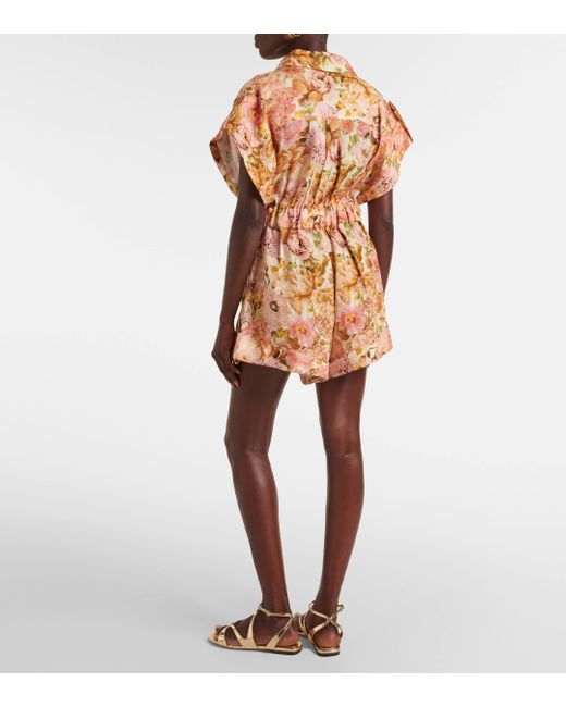 Zimmermann Pink Golden Floral Linen Romper