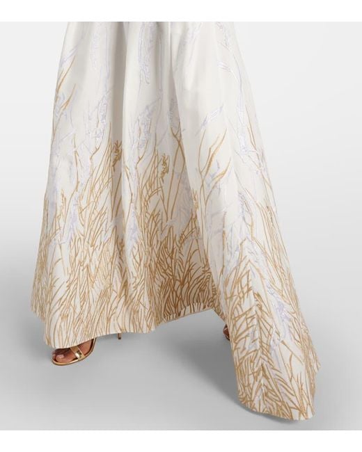 Elie Saab White Embroidered Halterneck Cotton-Blend Gown
