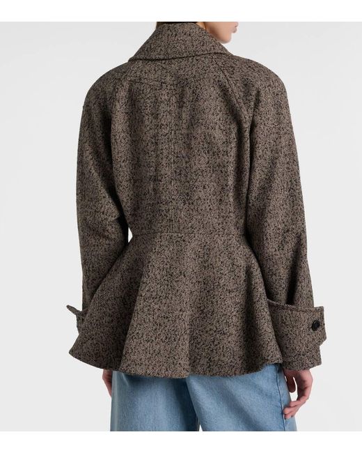 Chloé Brown Herringbone Peplum Wool-Blend Coat