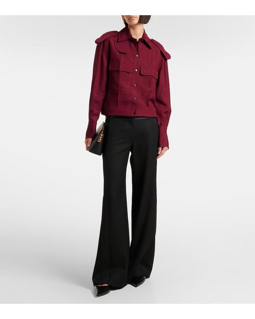 Victoria Beckham Black Side Panel Wool-Blend Wide-Leg Pants