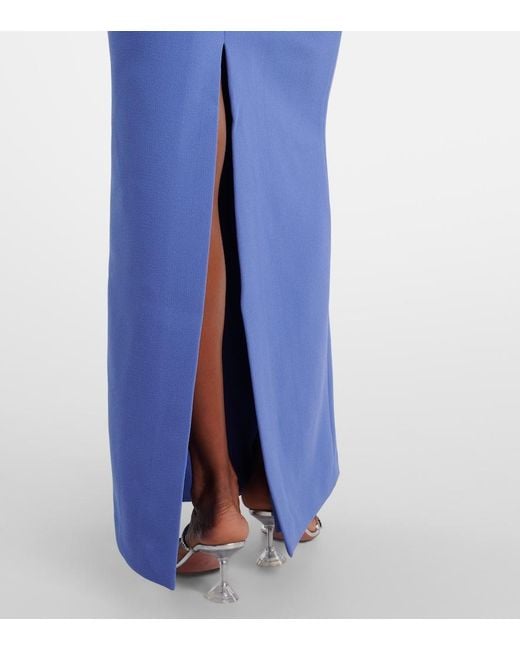 Rebecca Vallance Blue Violetta Bow-Detail Embellished Crepe Gown